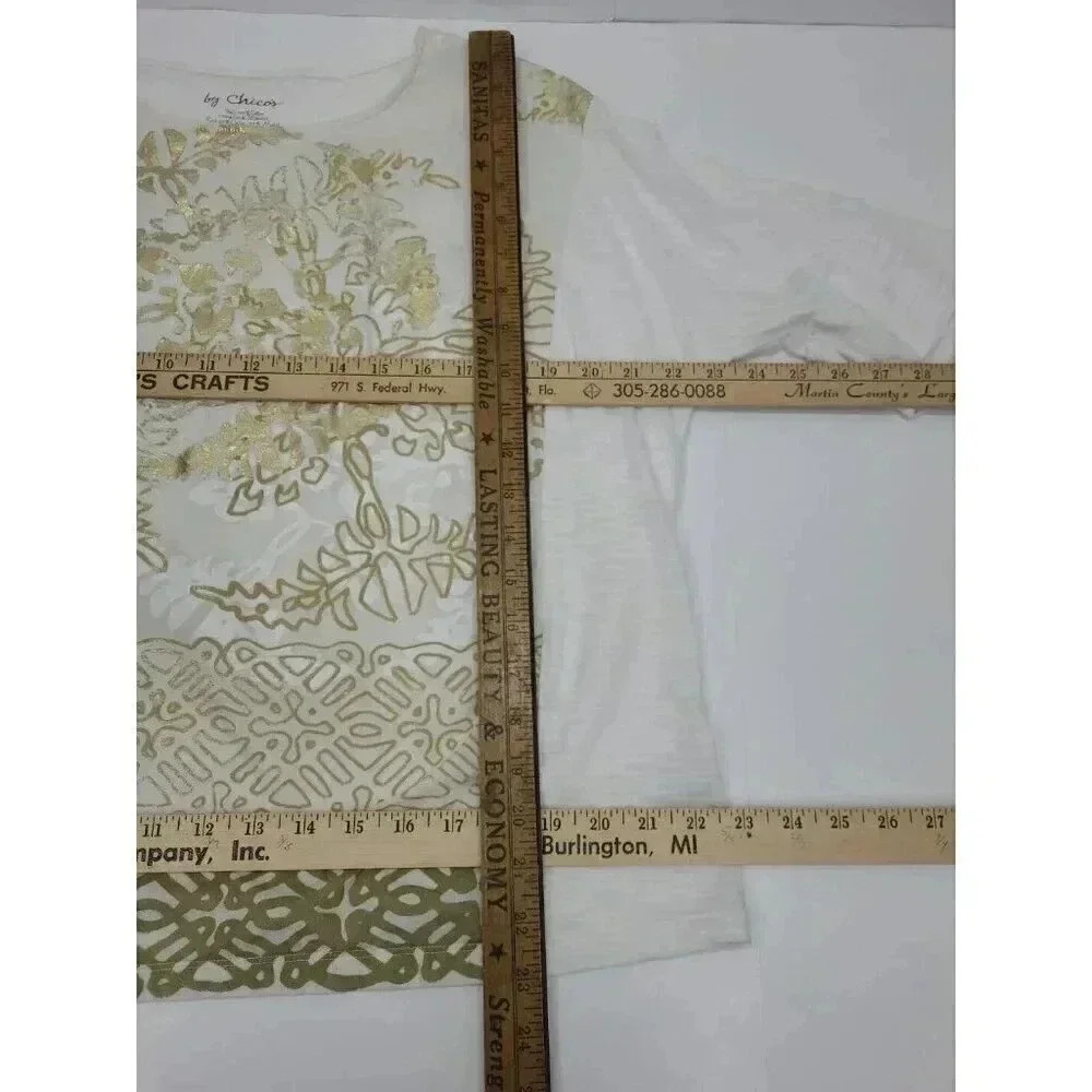 Chico's Blouse Women's Size Large Metallic Gold Leave Pattern - Picture 3 of 4
